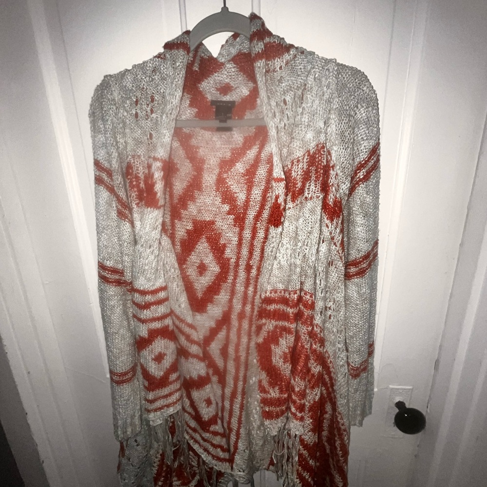 Torrid Burnt Orange and Beige Patterned Knee Length Cardigan